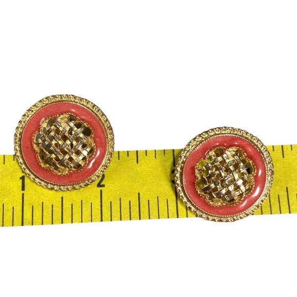 Vintage Ernst Gideon Bek Enameled Braided & Coral Pink Lattice Earrings - Picture 3 of 9